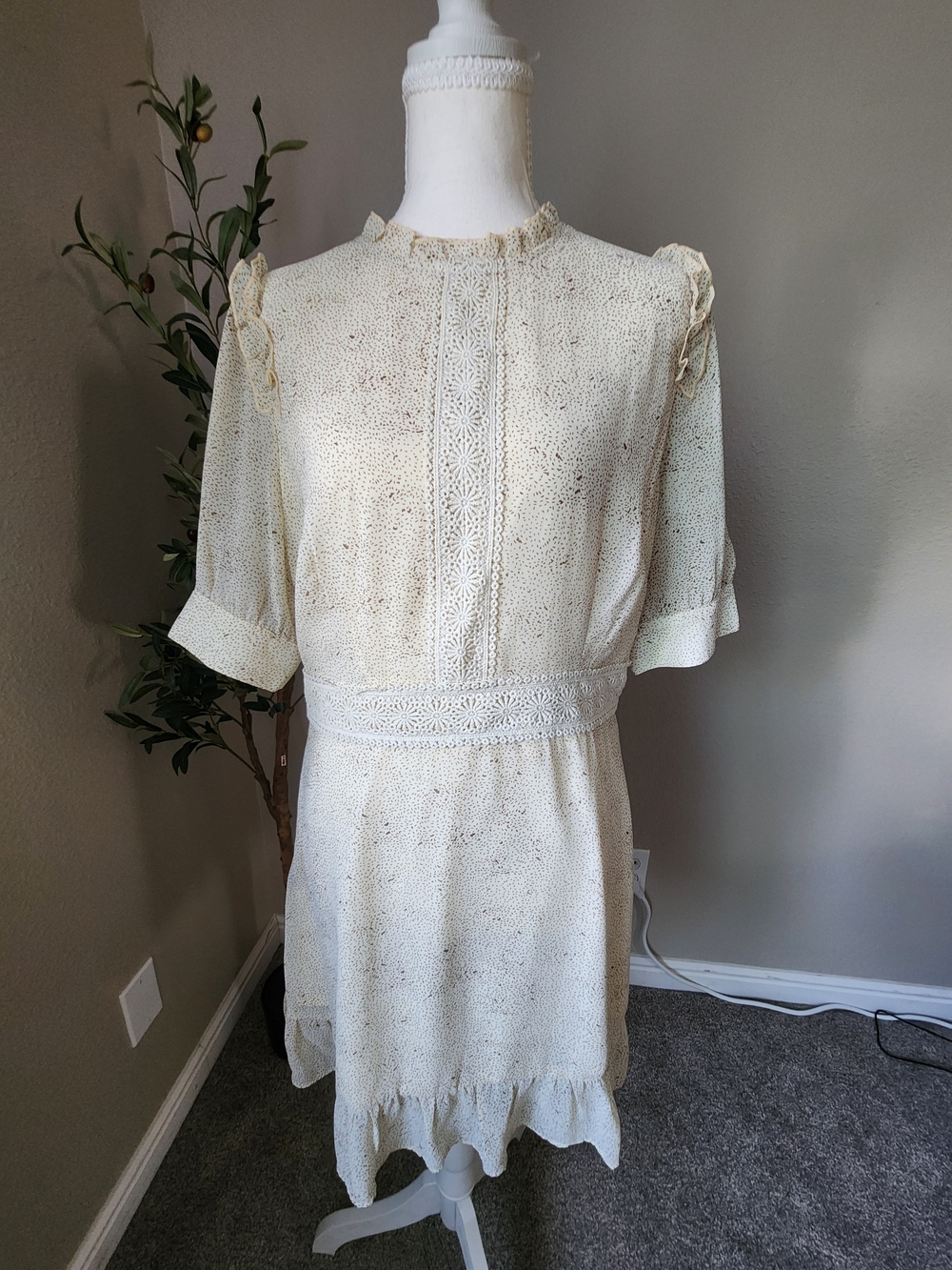 Allegra K Cream Lace-Trim Mini Dress